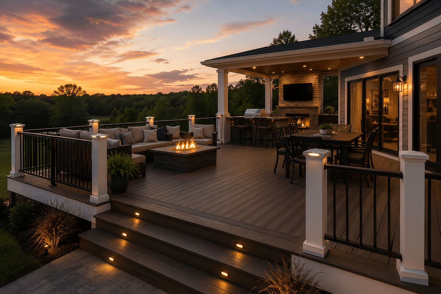 Custom deck and outdoor living space by Exline Construction